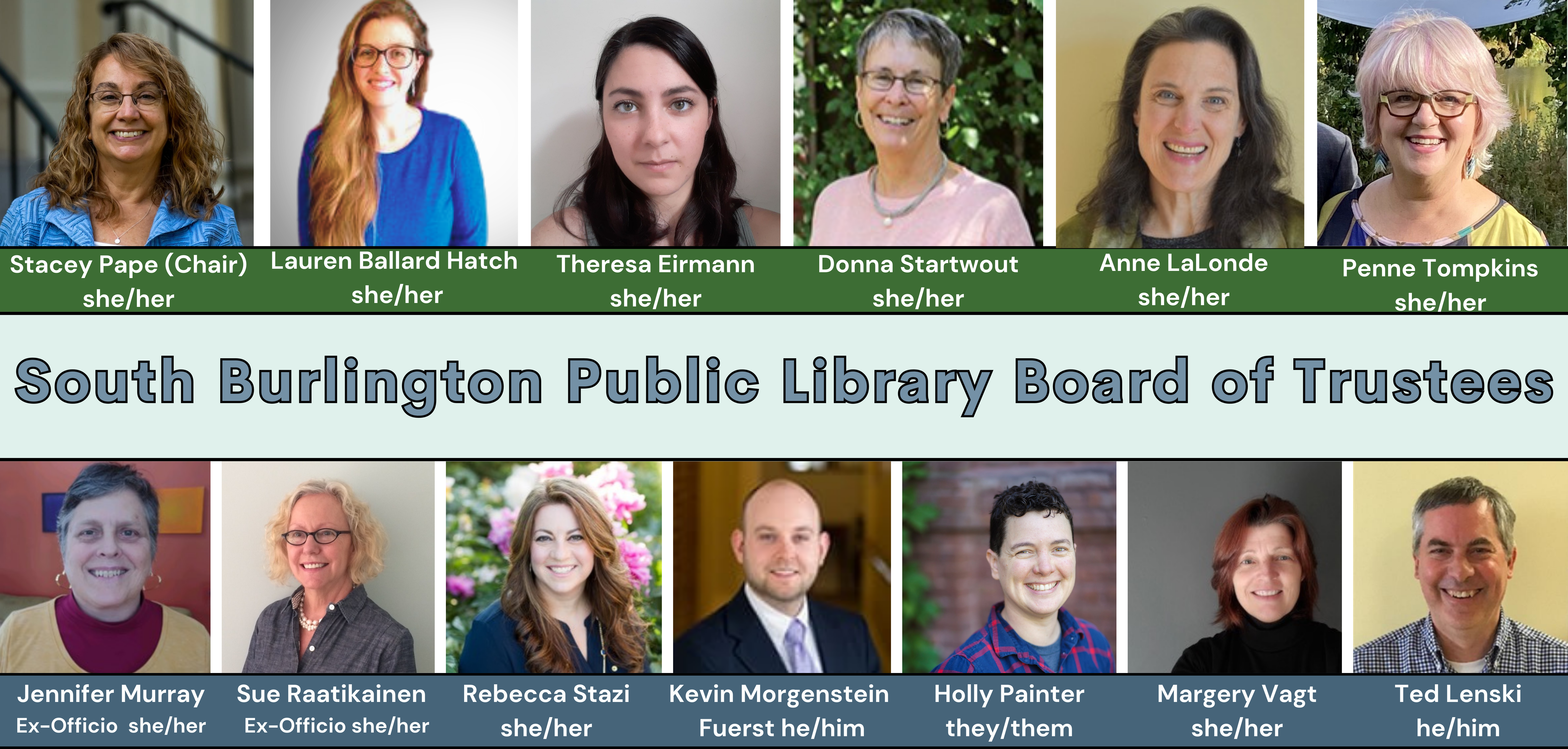 South Burlington Public Library Board of Trustees with photographs of each member
